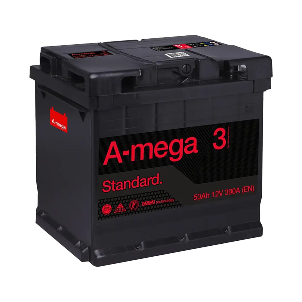 Аккумулятор авто Мегатекс A-mega Standard (М3) 6СТ-50-АЗ (прав) ТХП 390 - Изображение 1