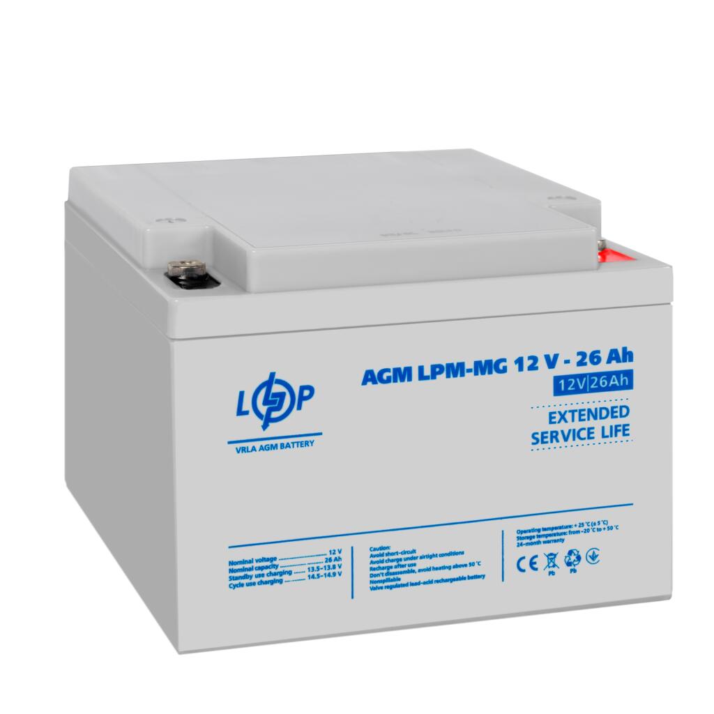 Акумулятор мультигелевий AGM LPM-MG 12V - 26 Ah под болт М5 - Зображення 4